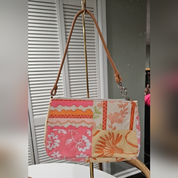 TALBOTS Cotton/linen Mini Bag W/ Patchwork Design In Vibrant Pink/green Multi. - Picture 9 of 13